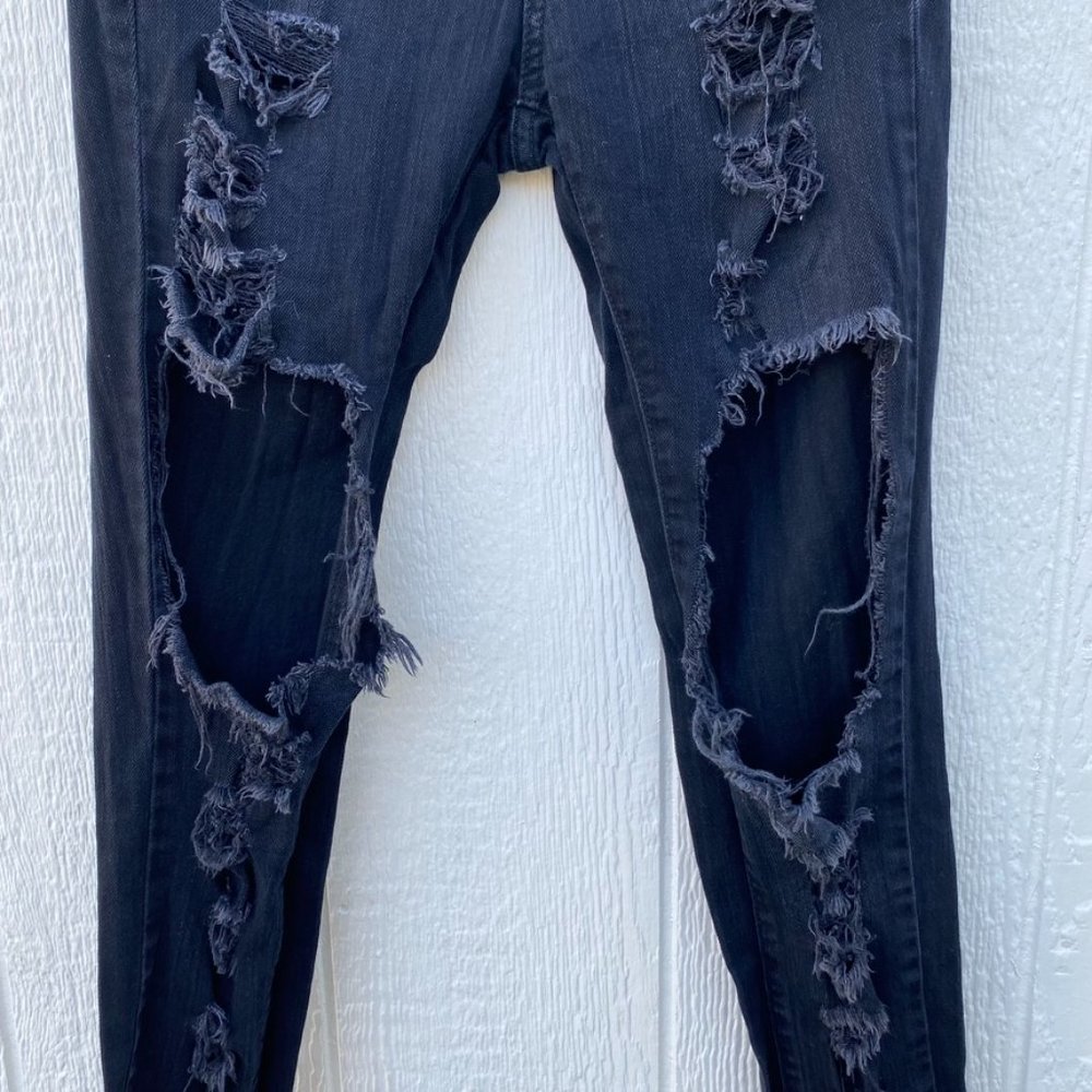 Carmar Destroyed Black Denim Jeans Ripped Distressed Size 27 - Picture 3 of 10